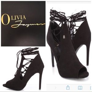 Olivia ‘Suede Adjustable high heel booties’